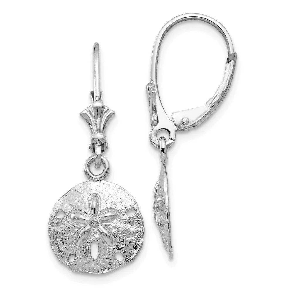 12mm Sand Dollar Lever Back Earrings in 14k White Gold