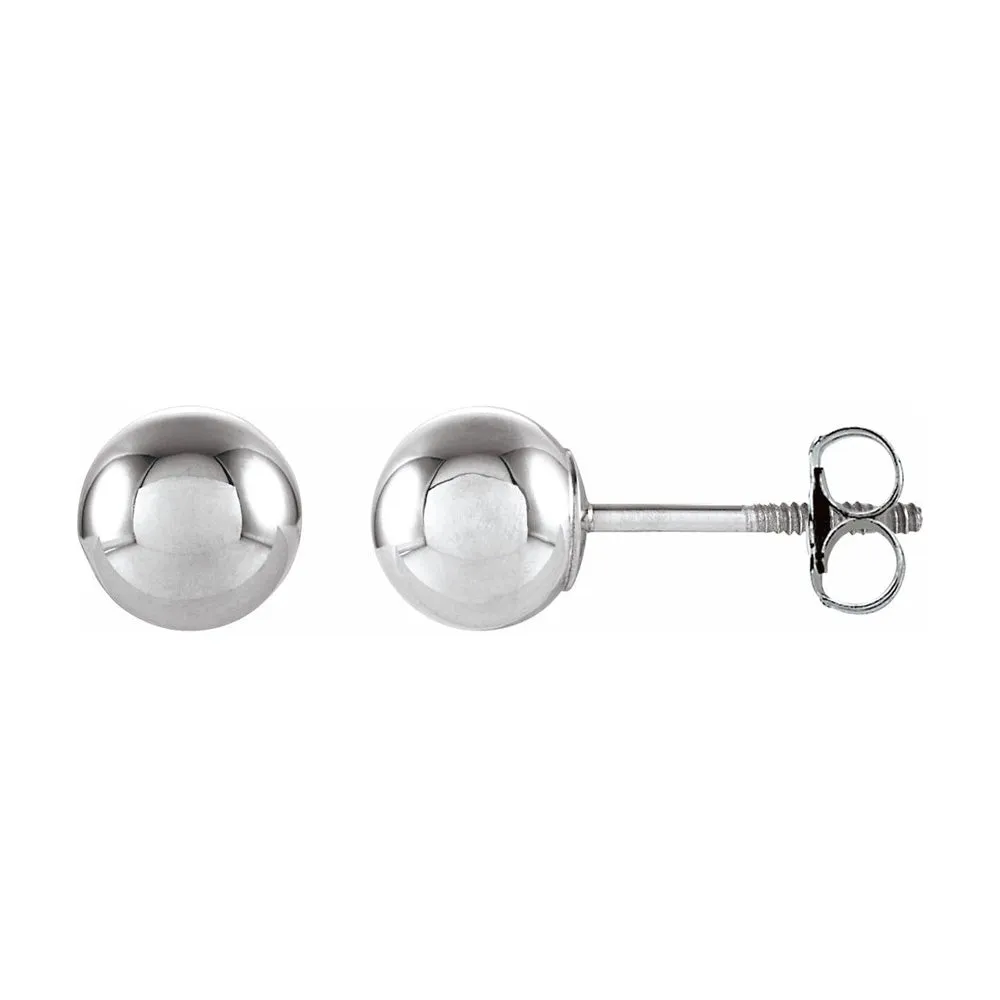 14K White Gold Hollow Ball Screw Back Stud Earrings, 3mm to 6mm