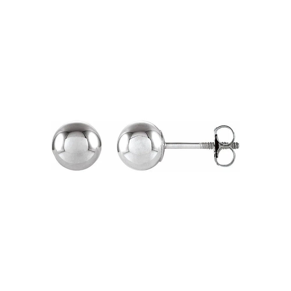 14K White Gold Hollow Ball Screw Back Stud Earrings, 3mm to 6mm