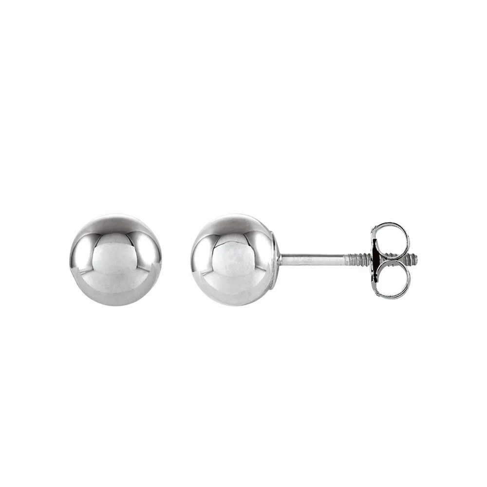 14K White Gold Hollow Ball Screw Back Stud Earrings, 3mm to 6mm