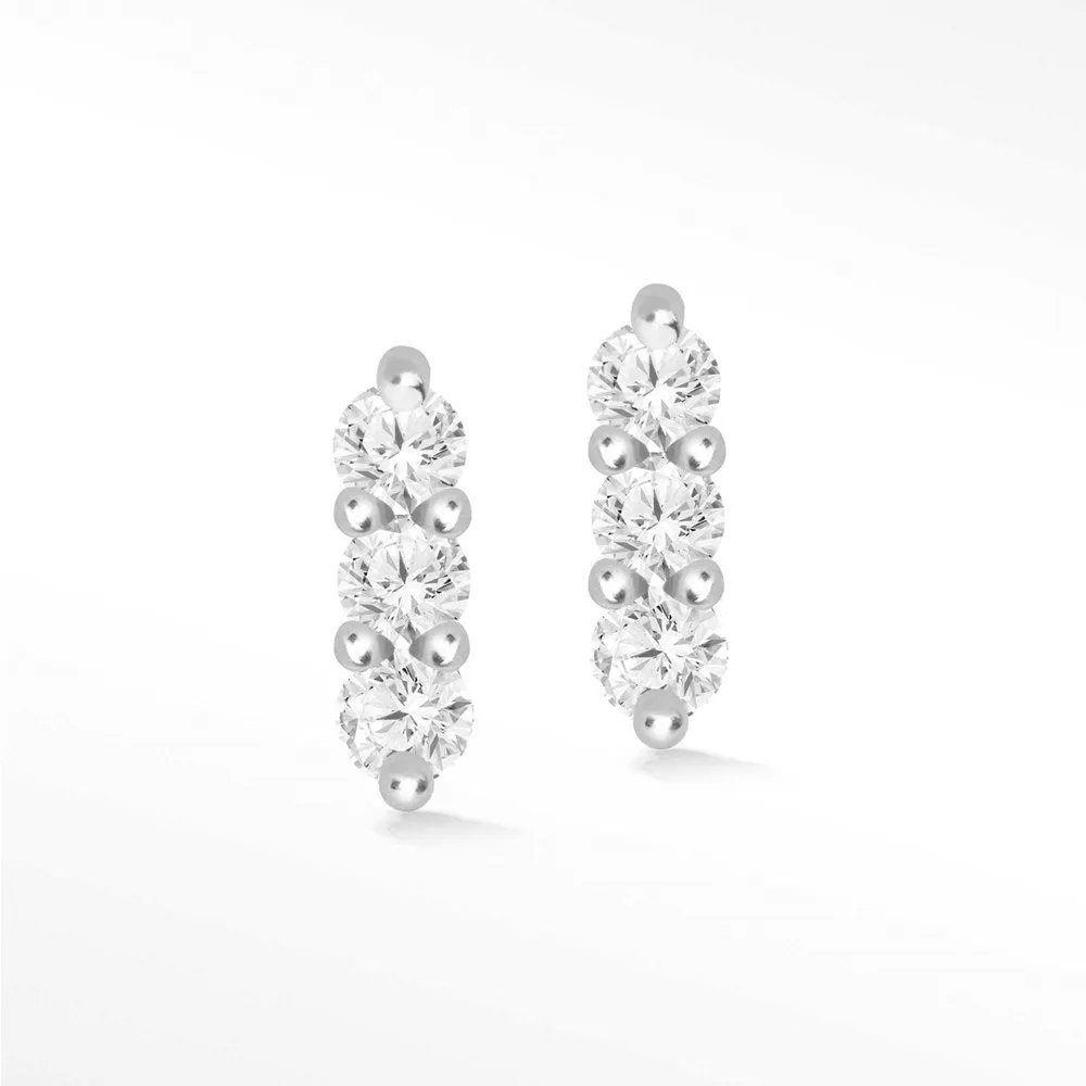 3 Scones 18k White Gold Diamond Push Back Stud Earrings