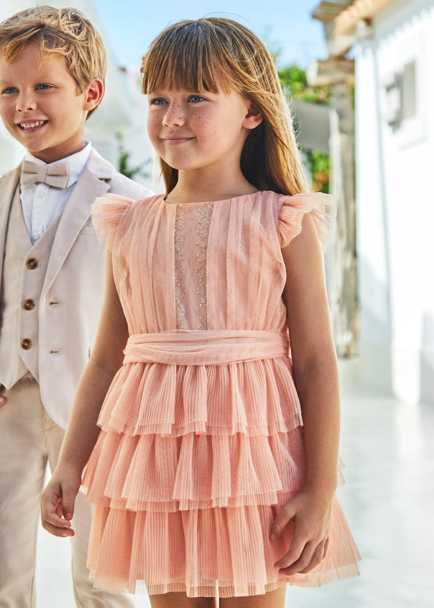 3912 - Pleated tulle dress for girl - Rose