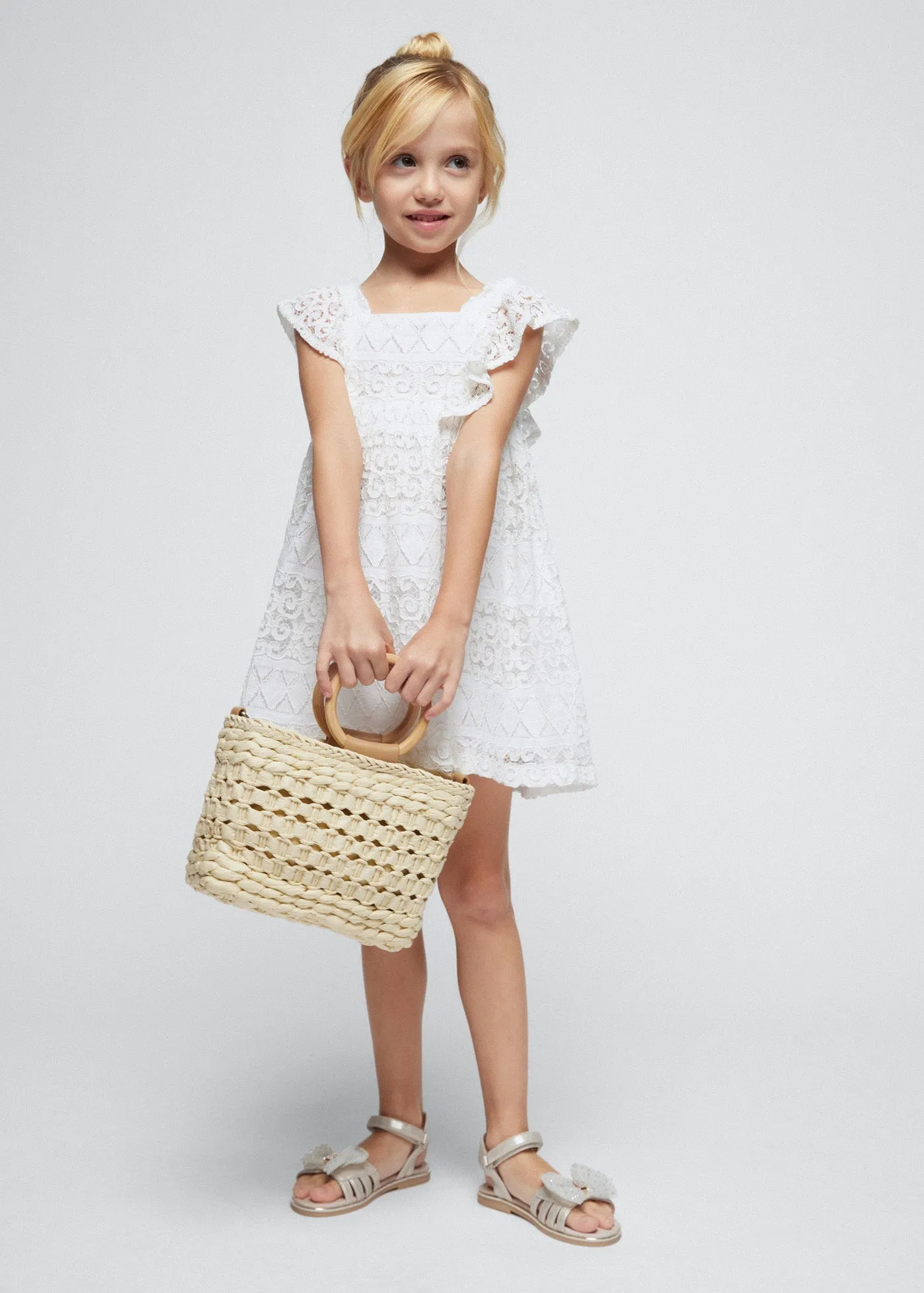 3924 - Lace dress for girl - Natural