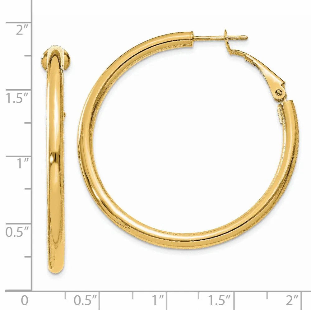 3mm, 14k Yellow Gold Omega Back Round Hoop Earrings, 40mm (1 1/2 Inch)