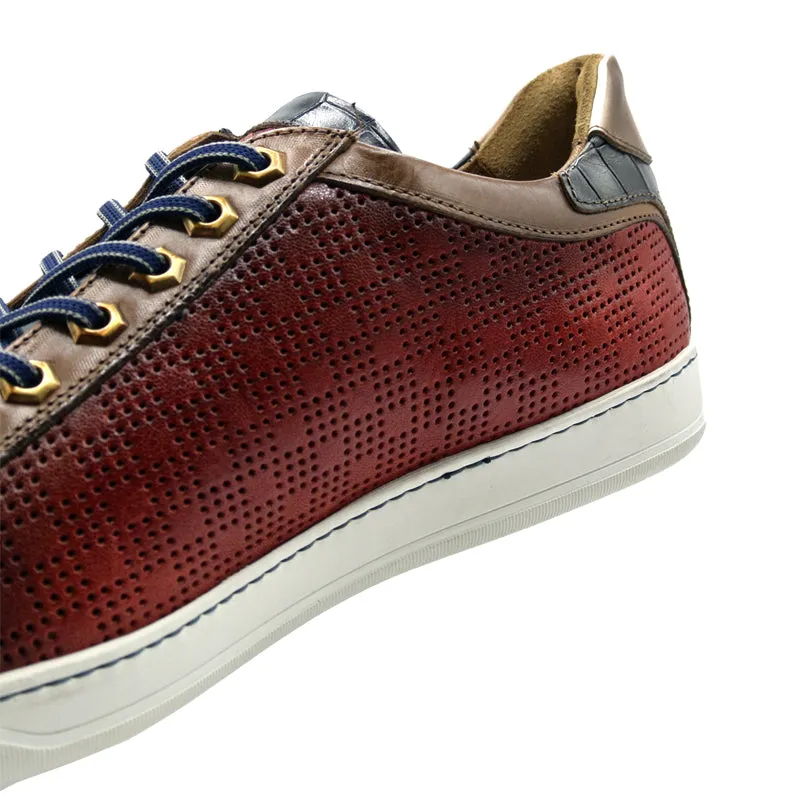 65-209-RED BREZZA Calfskin & Embossed Crocodile Sneaker, Red