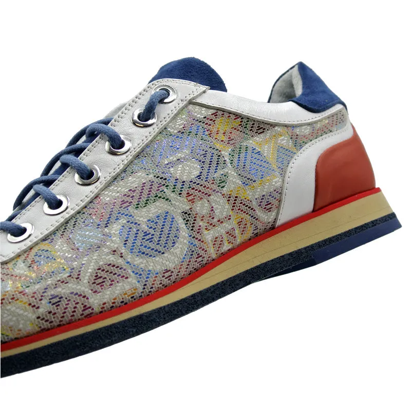 65-211-BLU ALPHA Sueded Calfskin with Print Sneaker, Blue