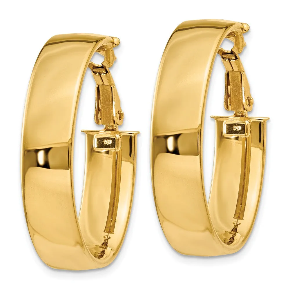 6.75mm, 14k Yellow Gold Omega Back Oval Hoop Earrings, 25mm (1 Inch)