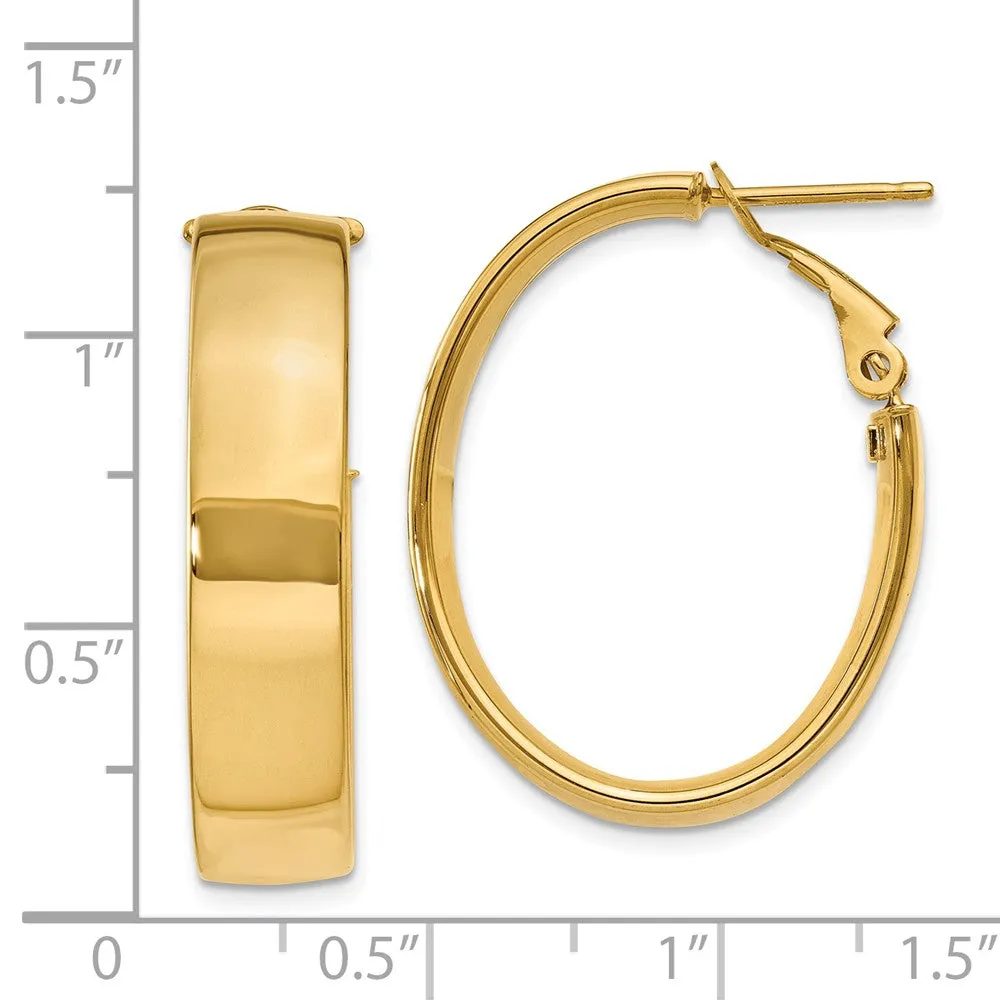 6.75mm, 14k Yellow Gold Omega Back Oval Hoop Earrings, 25mm (1 Inch)