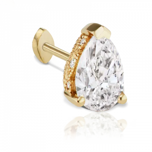 7x5mm Pear Diamond Threaded Stud, 4mm Marquise Diamond Back