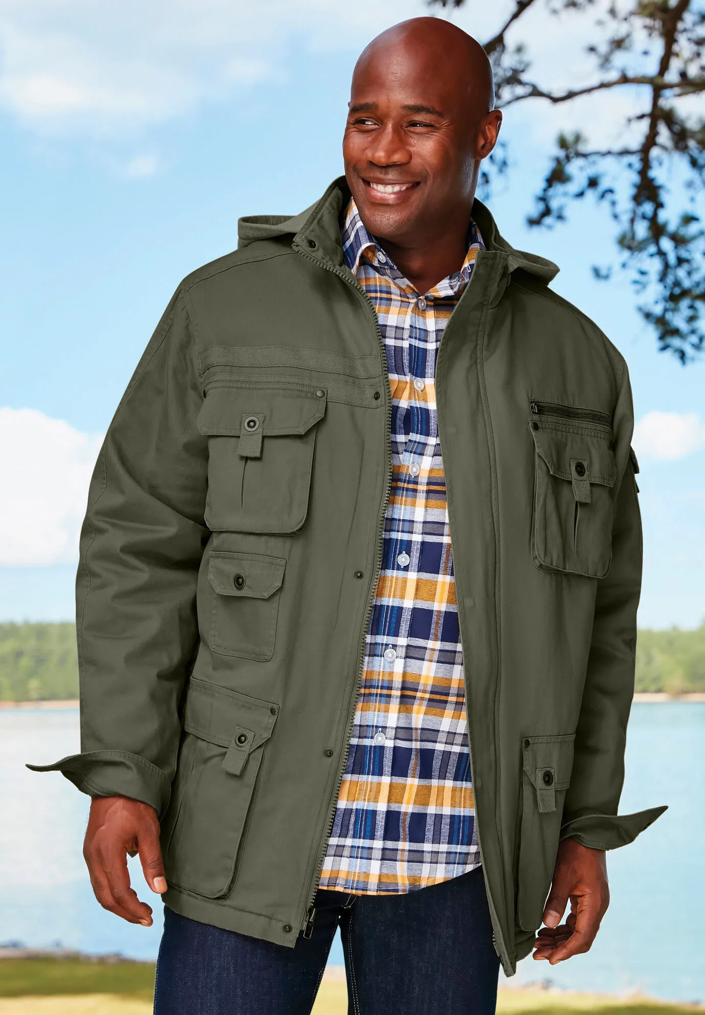 9 Pocket Twill Utility Jacket with Removable Hood