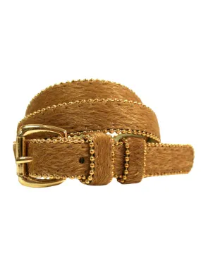 Animal Print Plush Bead Trim Skinny Belt