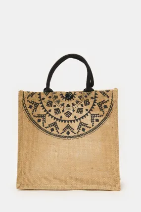 Beige Printed Shopping Bag