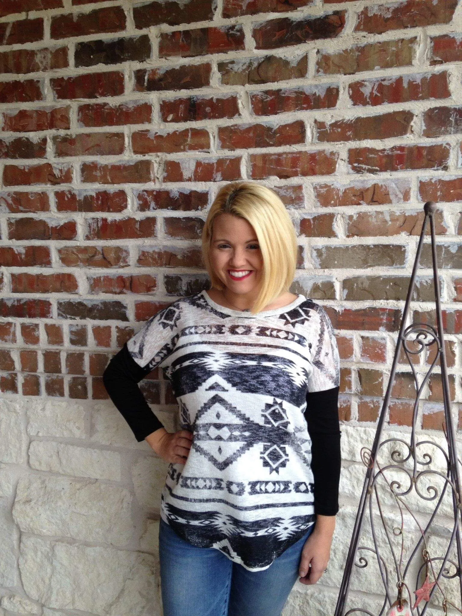 Black And White Aztec Print Top