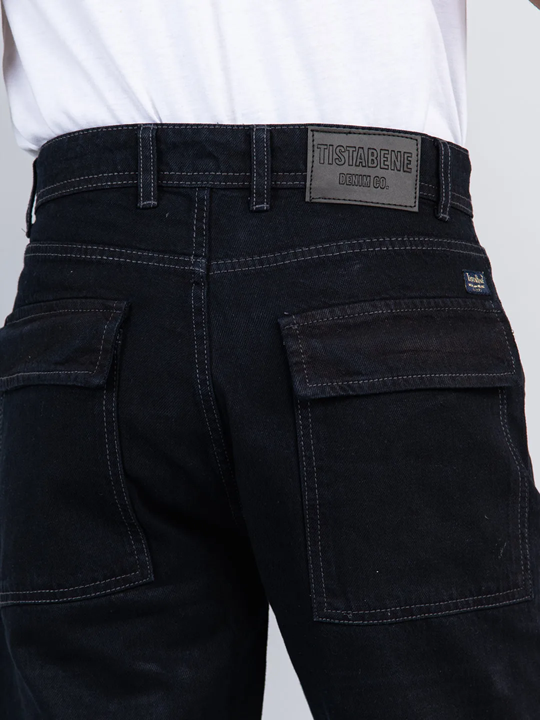 Black Cargo Baggy Fit Denim Jeans