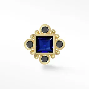 Blue Sapphire Flat Back Earring Princess cut 14k Yellow