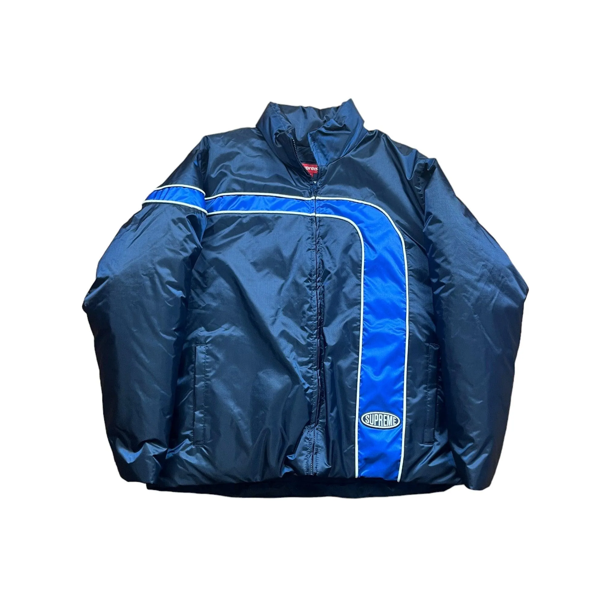 Blue Supreme Stripe Puffer Coat - Medium