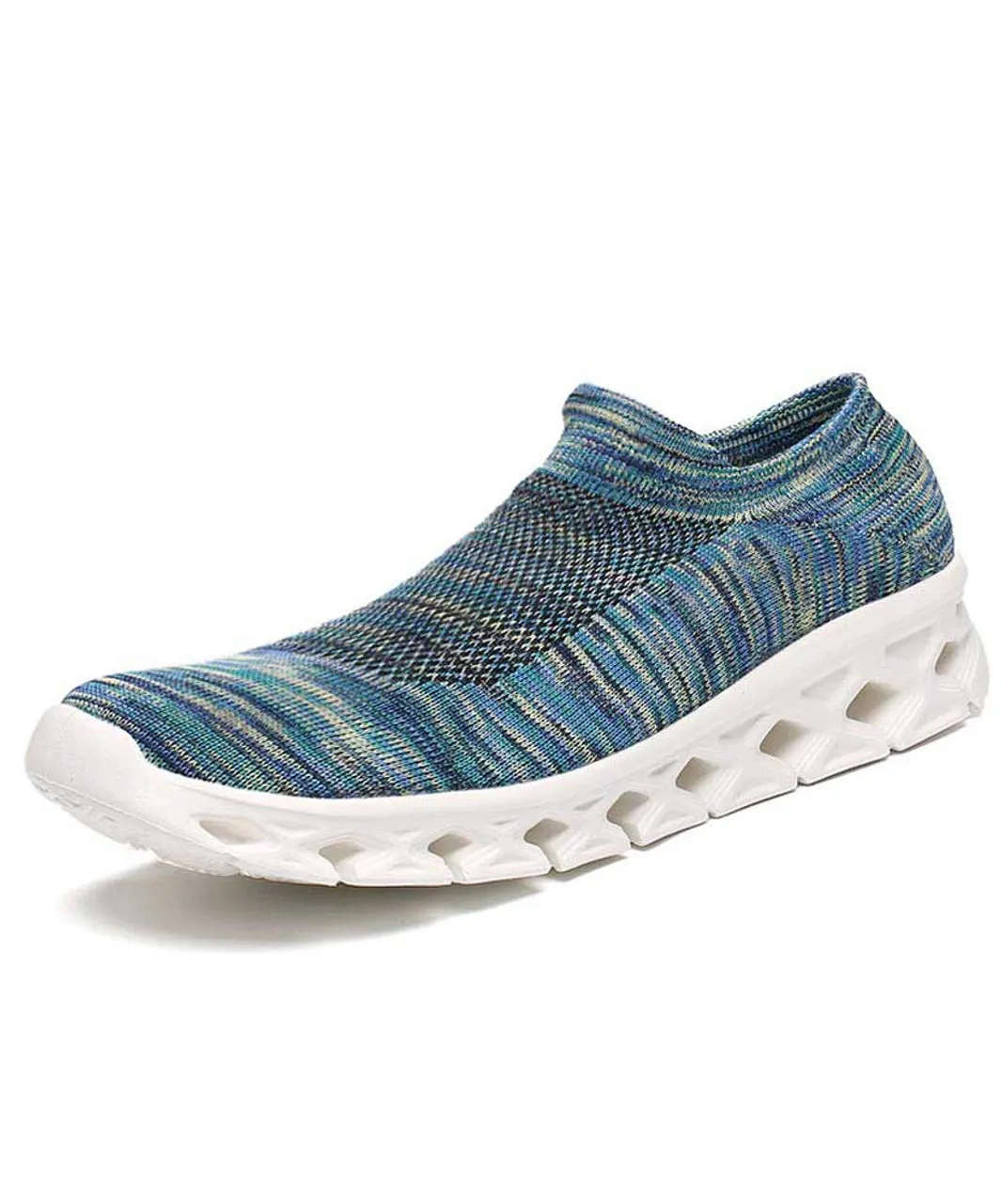 Blue texture pattern flyknit slip on shoe sneaker