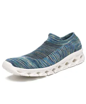 Blue texture pattern flyknit slip on shoe sneaker