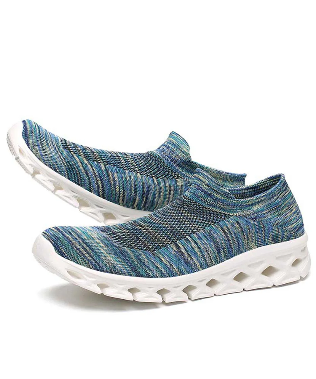 Blue texture pattern flyknit slip on shoe sneaker