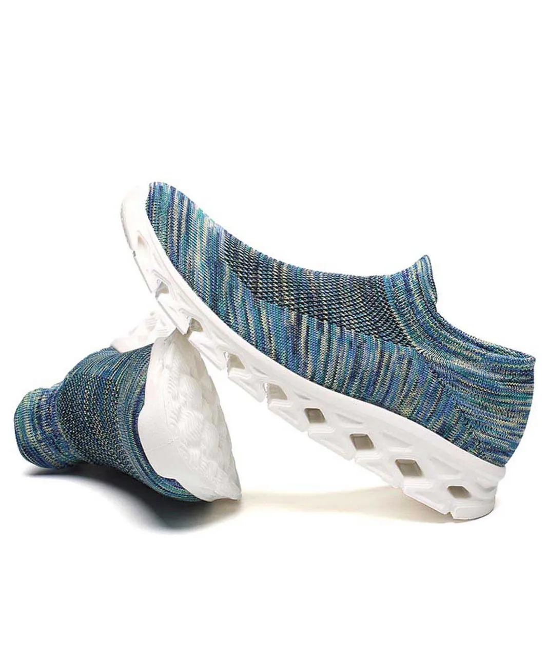 Blue texture pattern flyknit slip on shoe sneaker