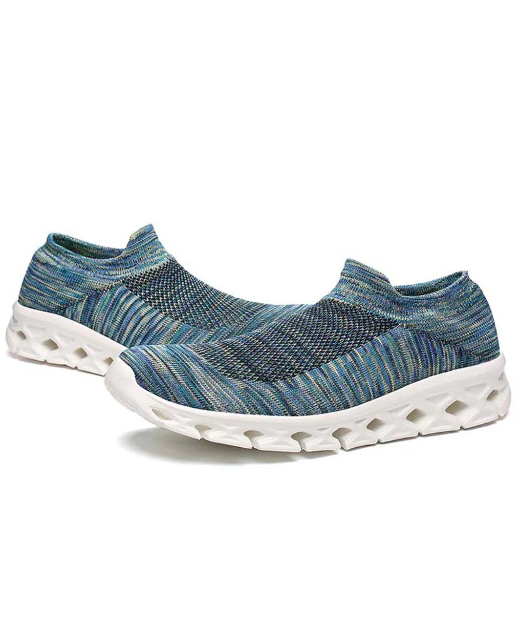 Blue texture pattern flyknit slip on shoe sneaker