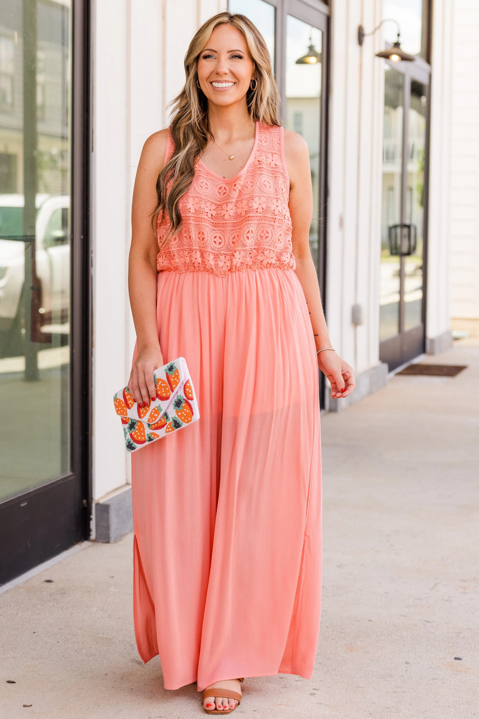 Boho In Lace Jumpsuit, Peach