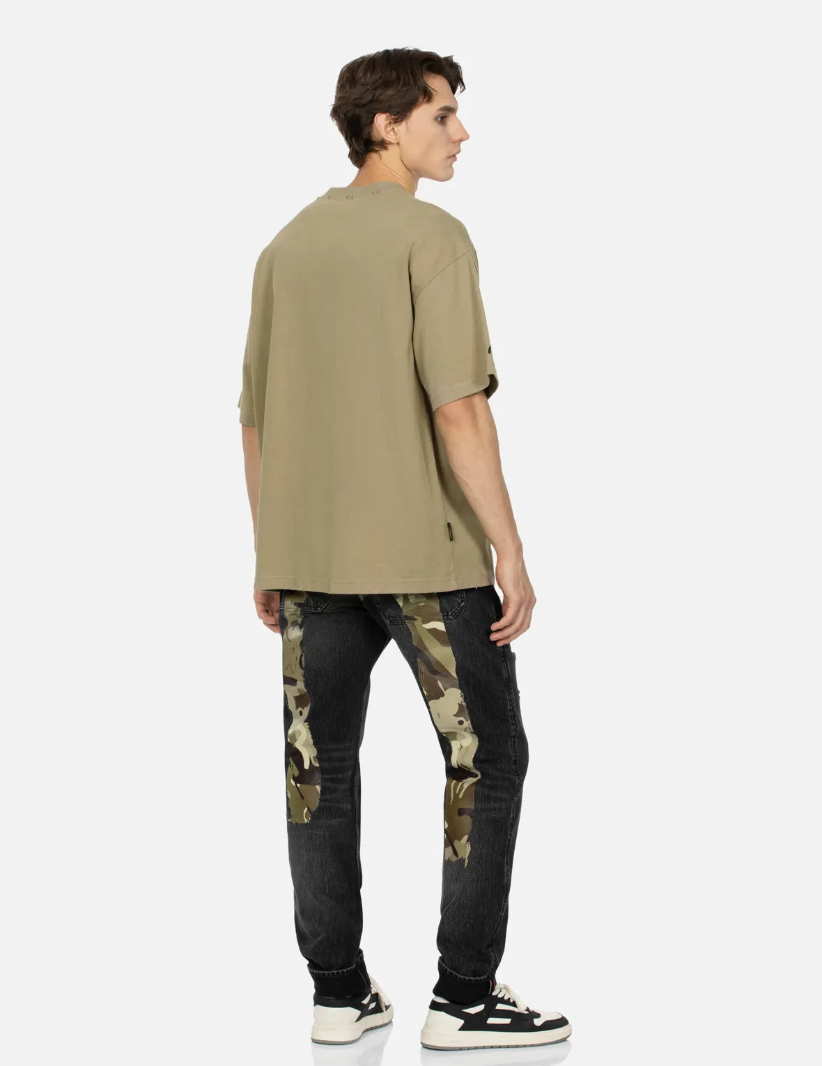 Camouflage Brushstroke Daicock Print Distressed Carrot Fit Jeans #2017