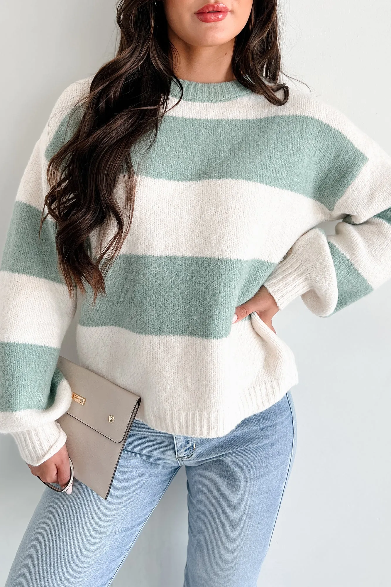 Cool Weather Casual Colorblock Sweater (Sage/Ivory)