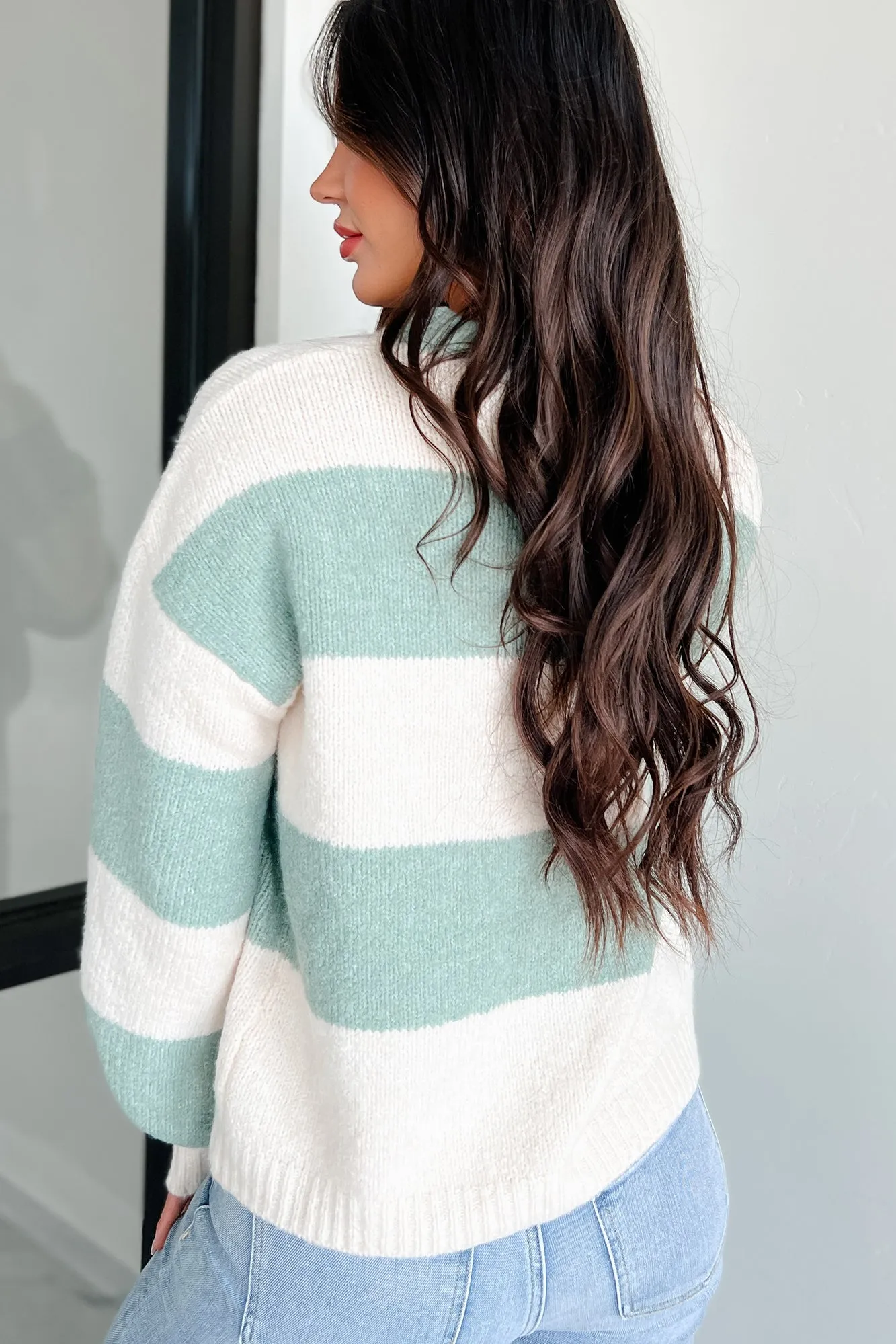 Cool Weather Casual Colorblock Sweater (Sage/Ivory)