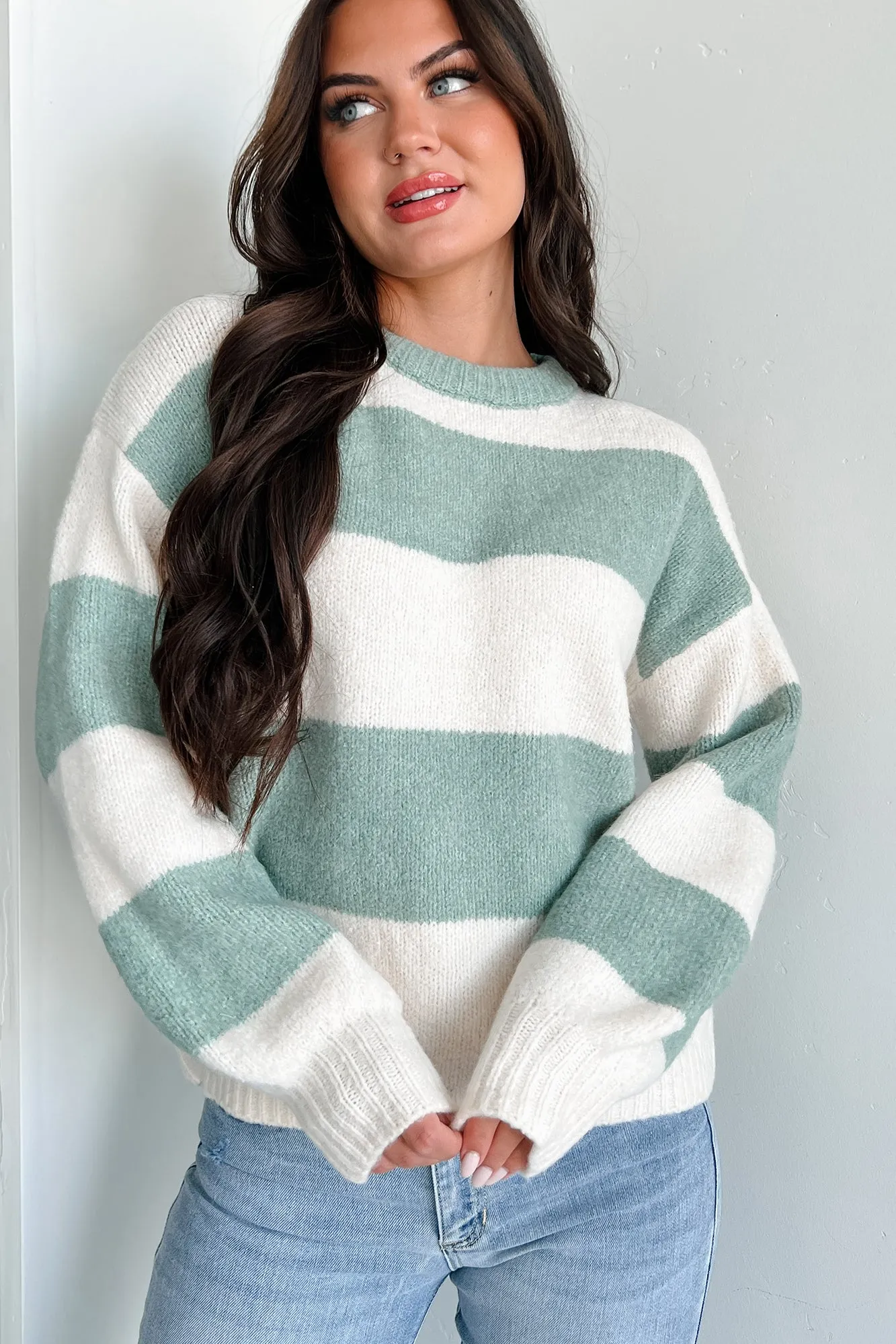 Cool Weather Casual Colorblock Sweater (Sage/Ivory)