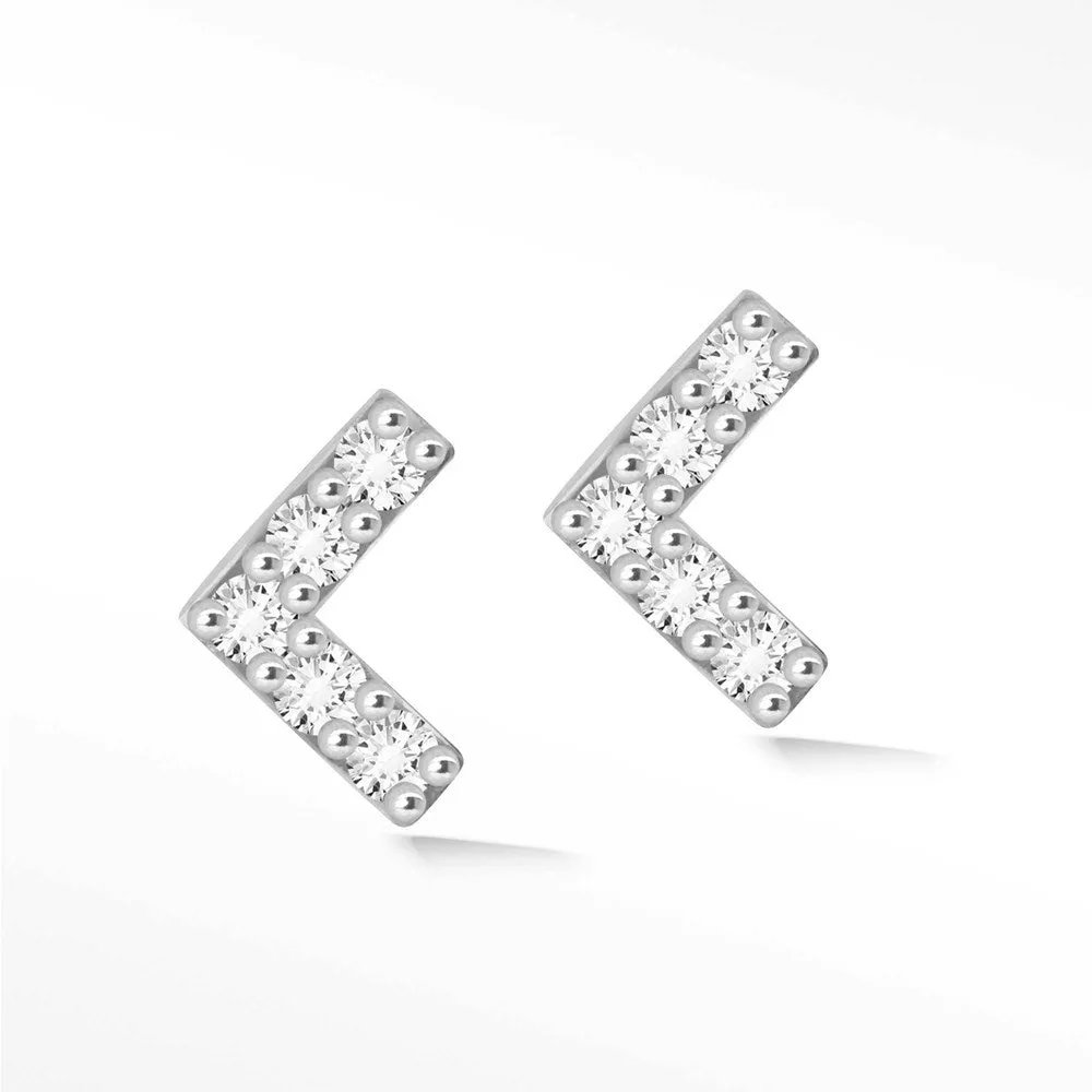 Corner 18k White Gold Diamond Push Back Stud Earrings