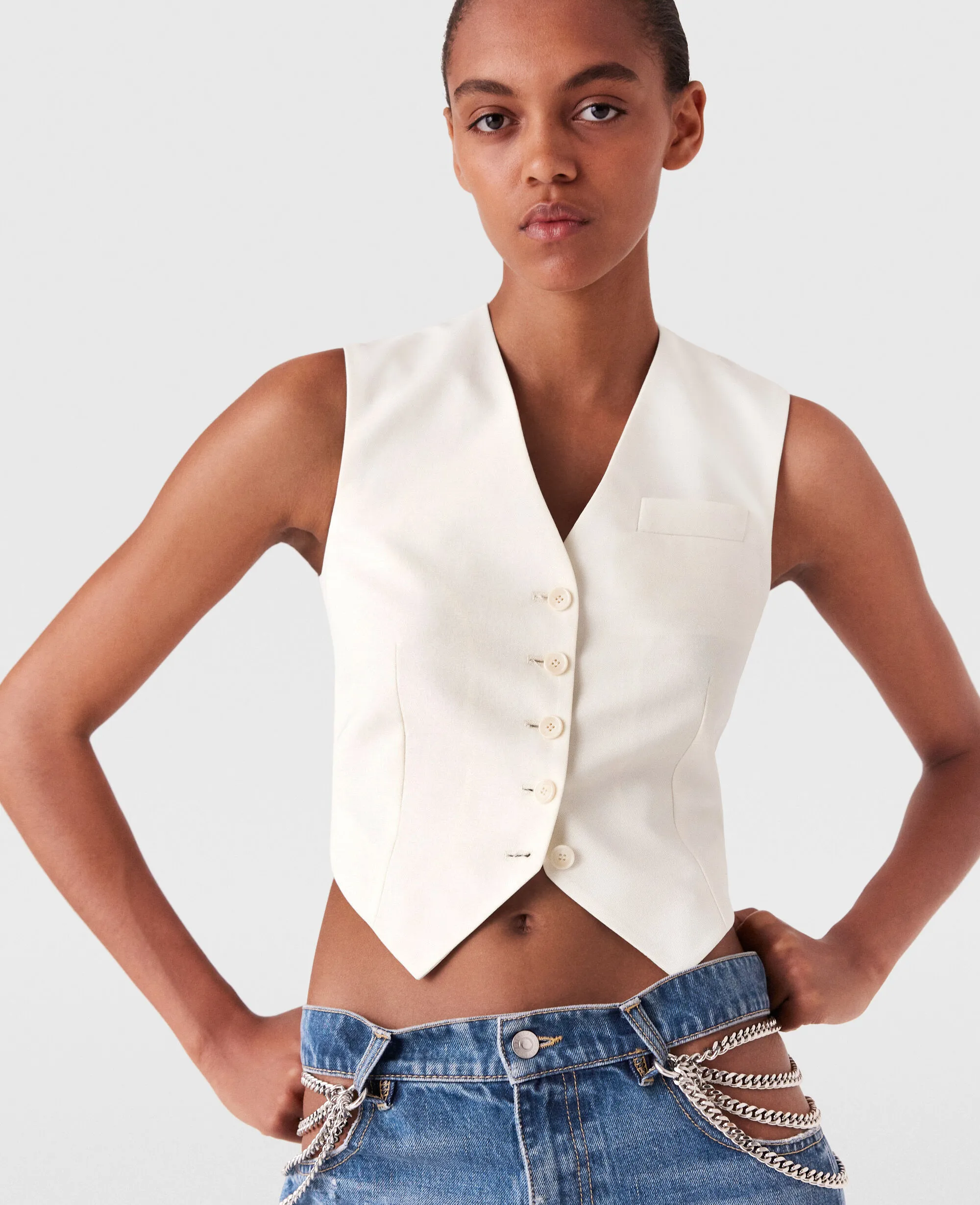 Cropped Tailored Wool Vest