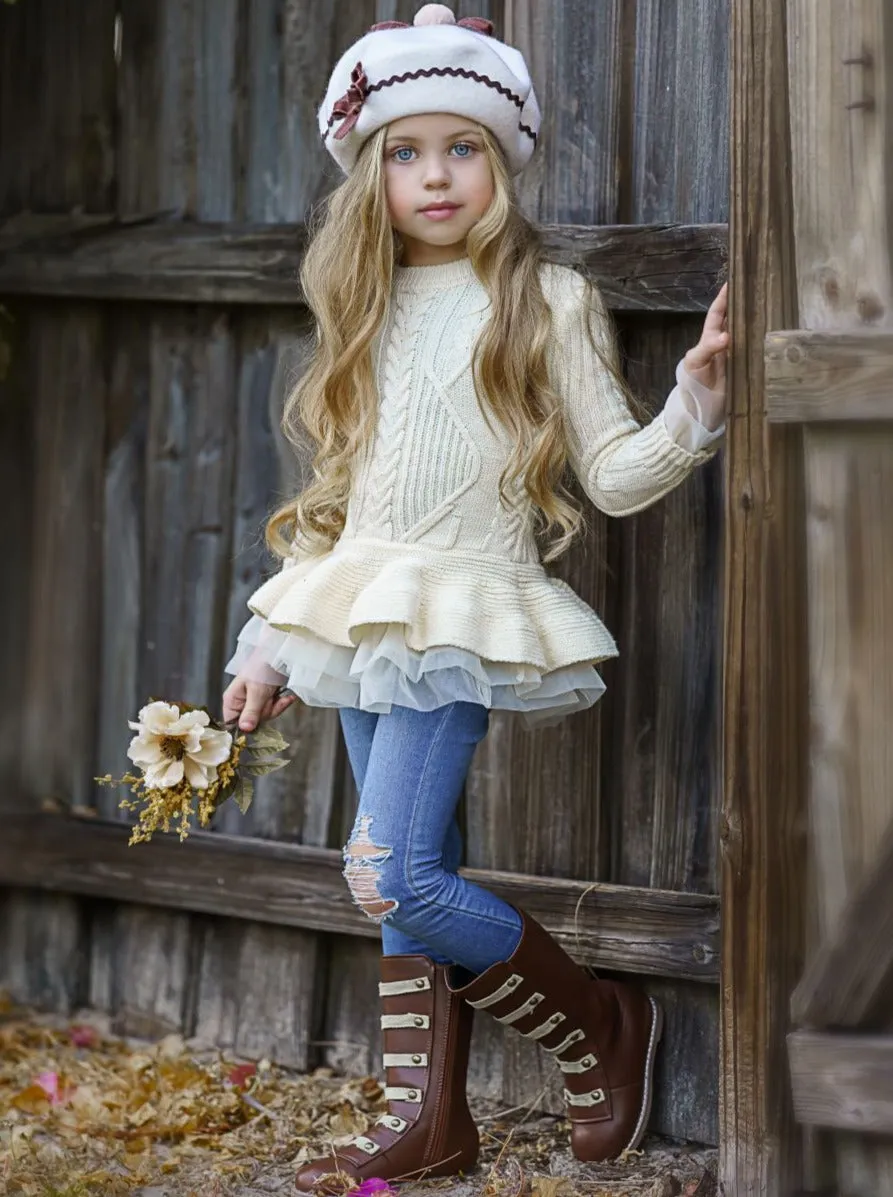 Cute As Pie Creme Cable Knit Tutu Sweater