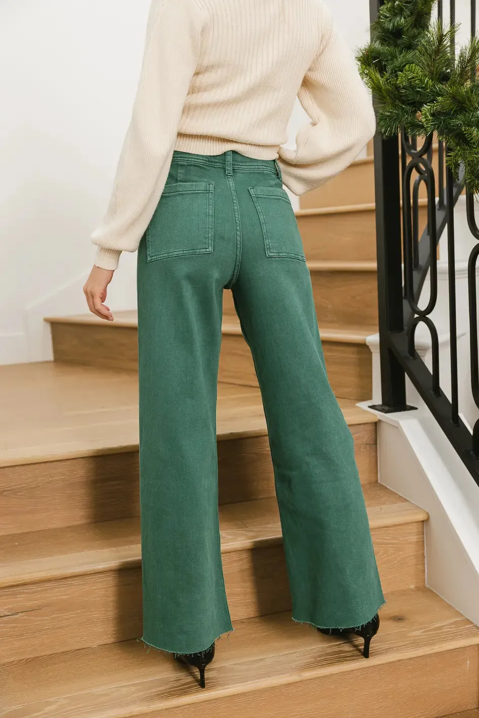 Darian Wide Leg Jeans in Green - FINAL SALE