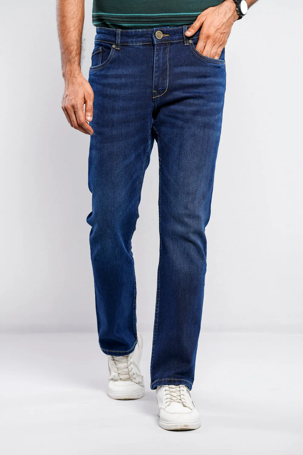 Dark Cobalt Blue Dobby Slim Fit Jeans