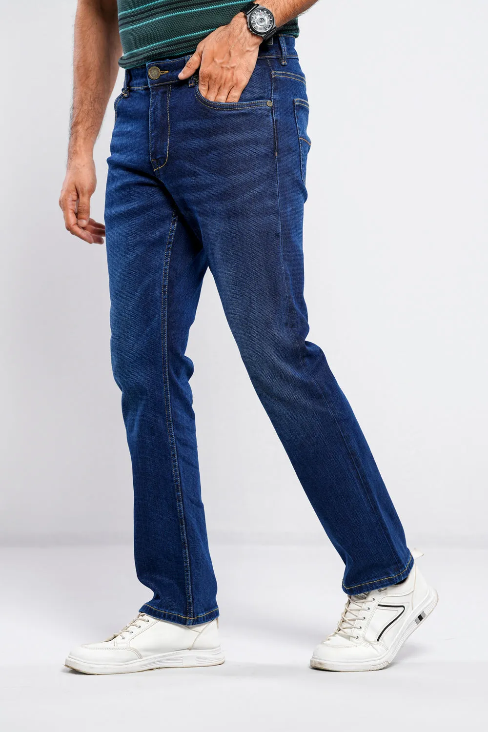 Dark Cobalt Blue Dobby Slim Fit Jeans