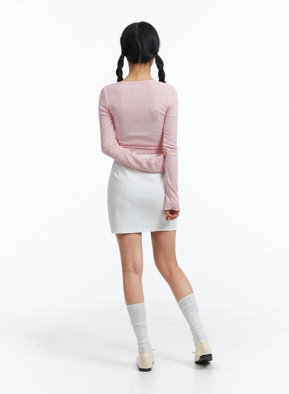 Drawstring Wrap Crop Long Sleeve OJ429