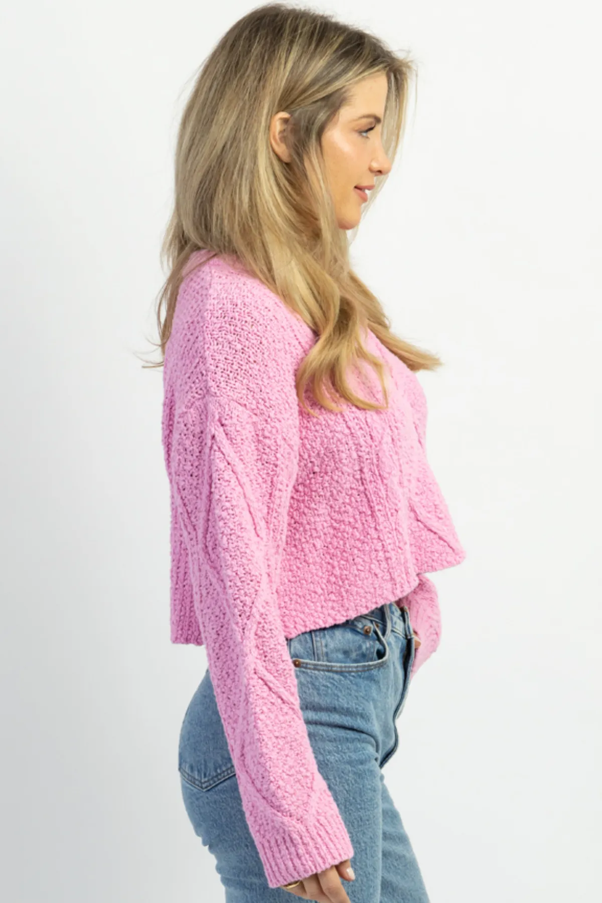 FAIRYTALE BABY PINK CABLEKNIT SWEATER