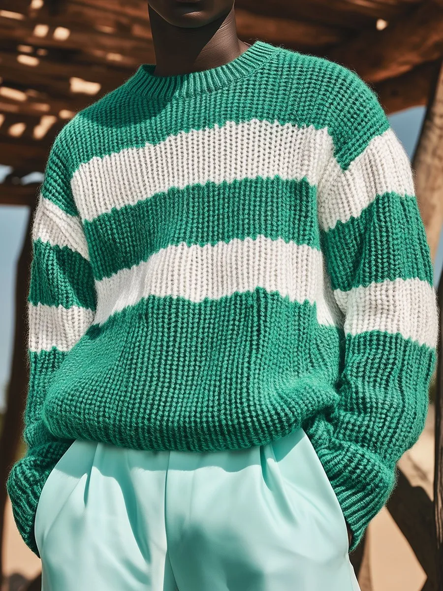 Fashion Striped Crew Neck Pullover Sweater