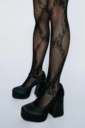 Floral Lace Detail Fishnet Tights