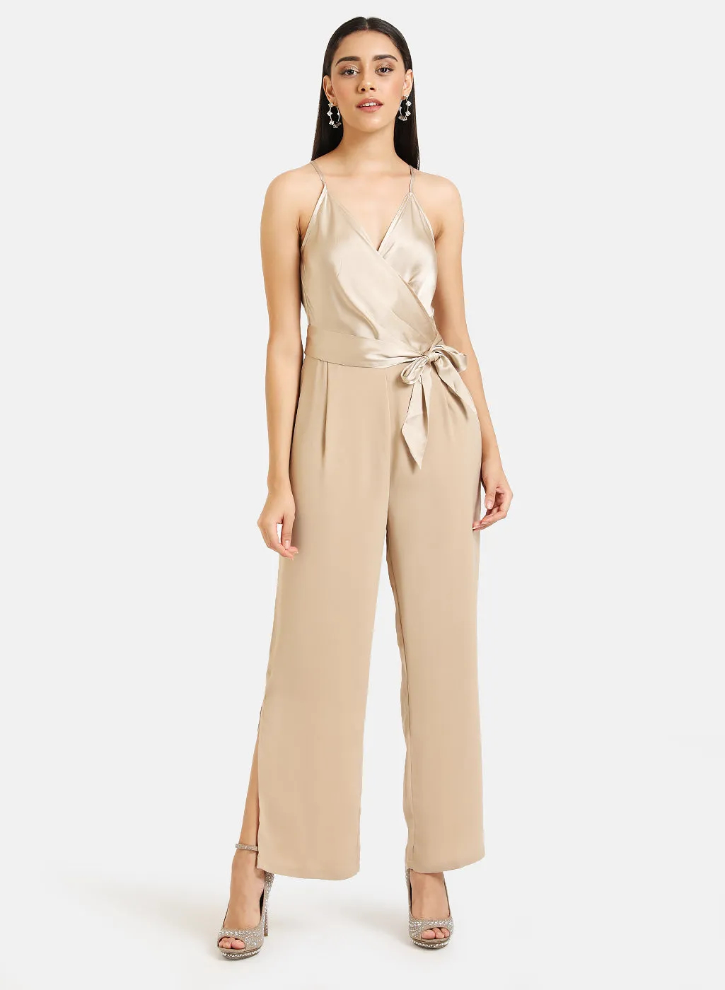 Front Wrap Detail Satin Jumpsuit