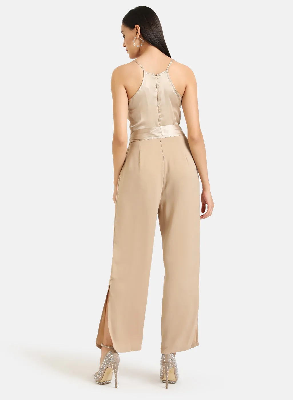 Front Wrap Detail Satin Jumpsuit