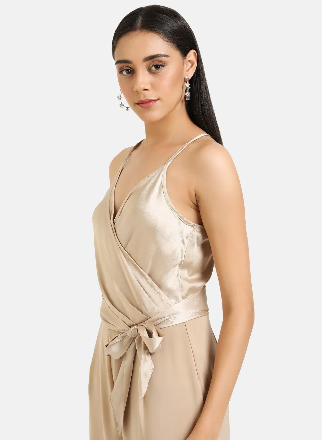 Front Wrap Detail Satin Jumpsuit