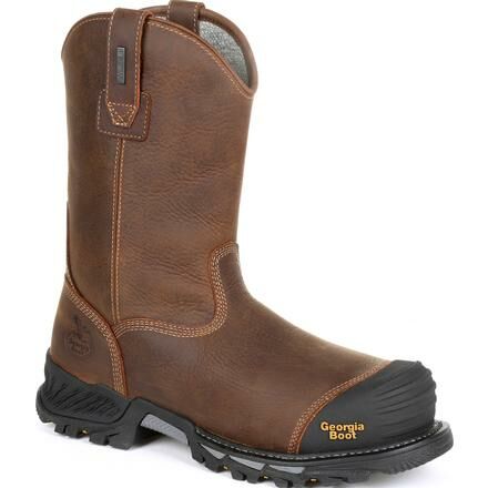 Georgia Men's Rumbler Composite Toe Waterproof Pull-On Work Boot in Black/Brown