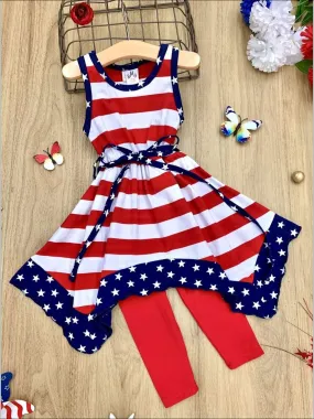 Girls 4th of July Themed Handkerchief Tunic And Capri Legging Set