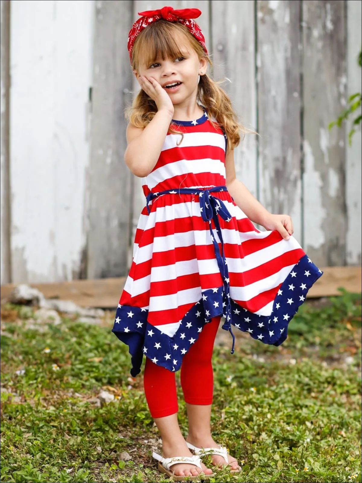 Girls 4th of July Themed Handkerchief Tunic And Capri Legging Set