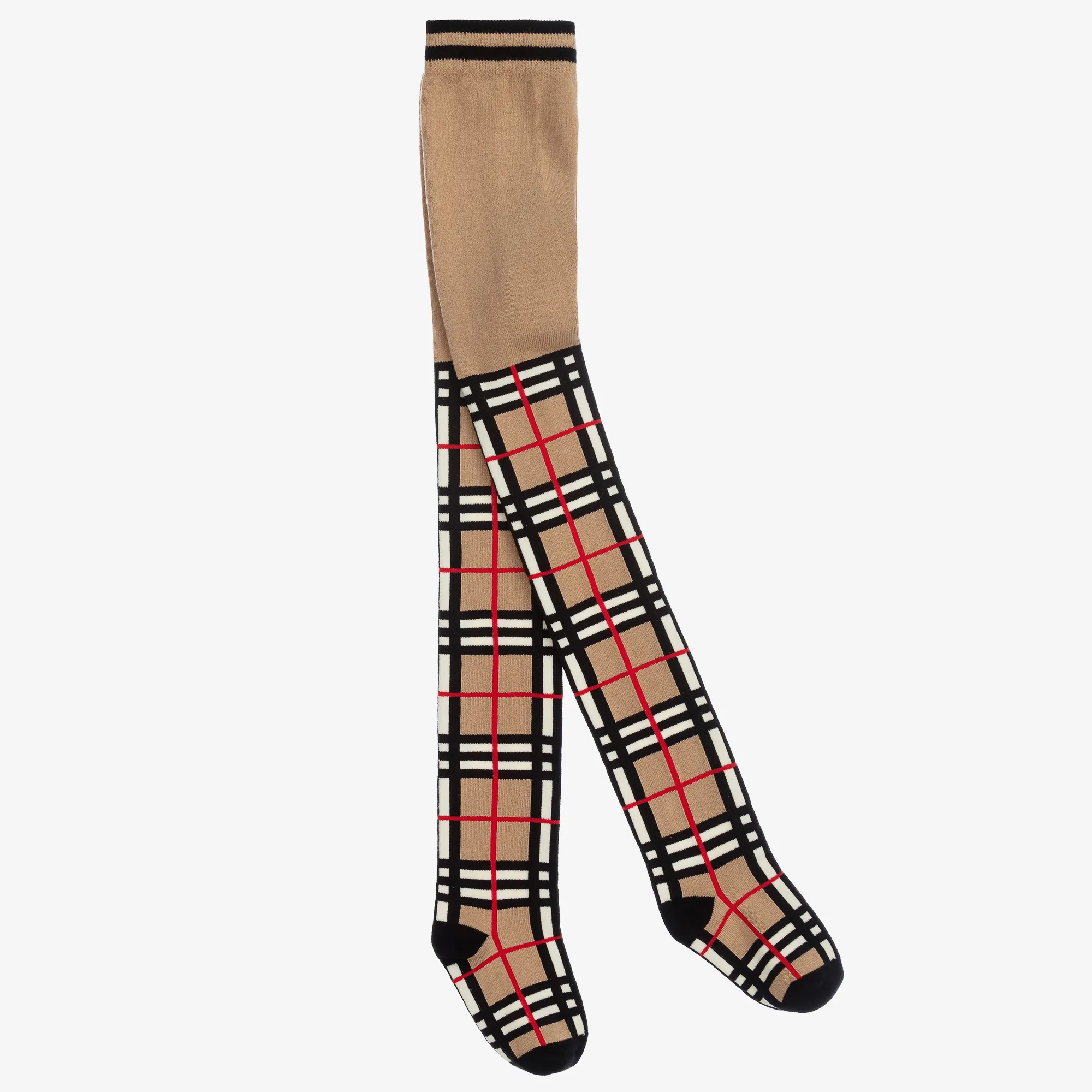 Girls Beige Check Tights