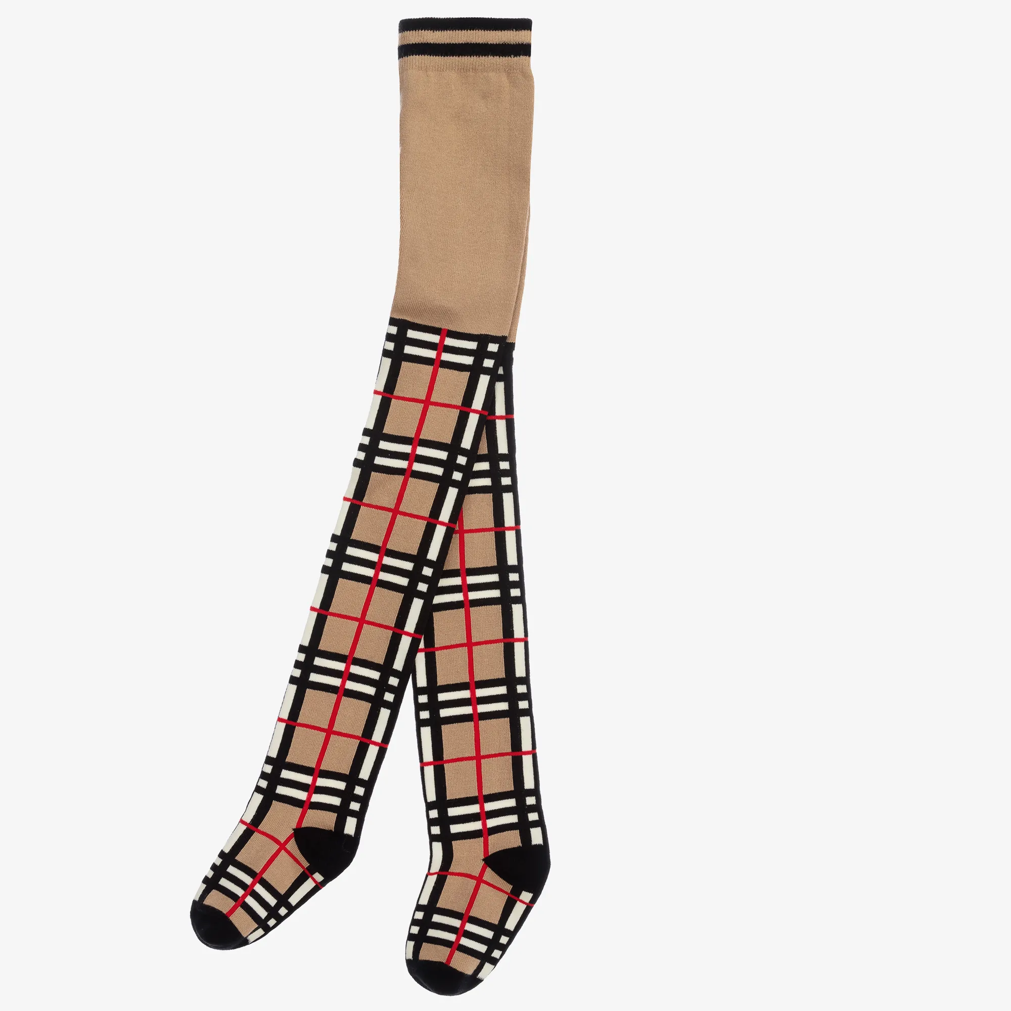 Girls Beige Check Tights