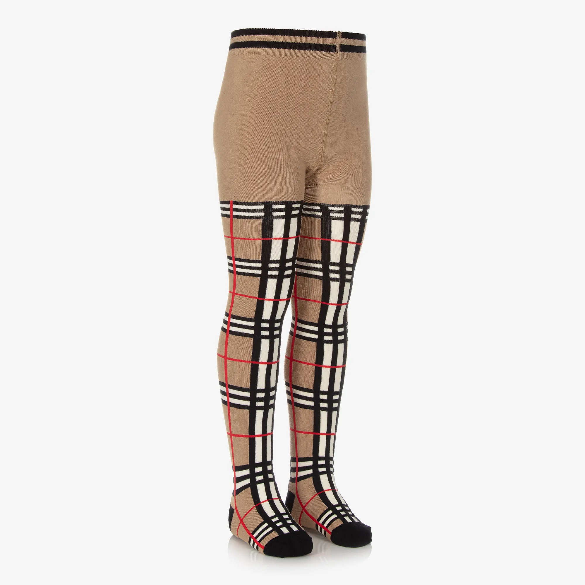 Girls Beige Check Tights