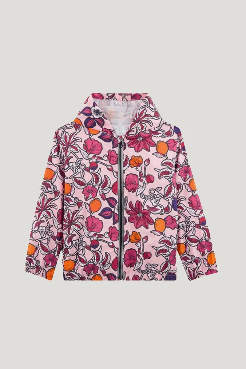 Girl's Pink Colorful Summer Flower Print Windbreaker